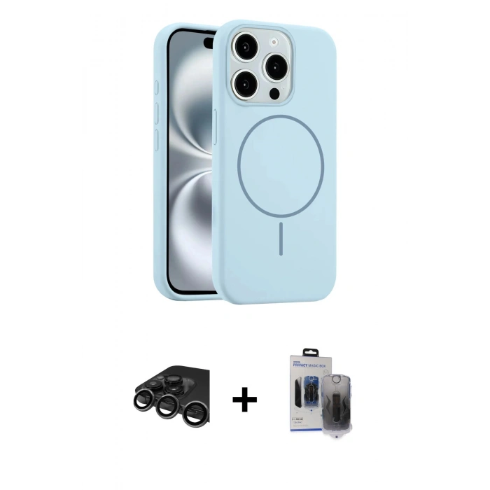 MARSİLYAN™- iPhone 15 Pro Max Kılıf Yankı Form Serisi - Siyah Vanessa Magic Hayalet Cam + Raze Metal Kamera Lens - TMGI