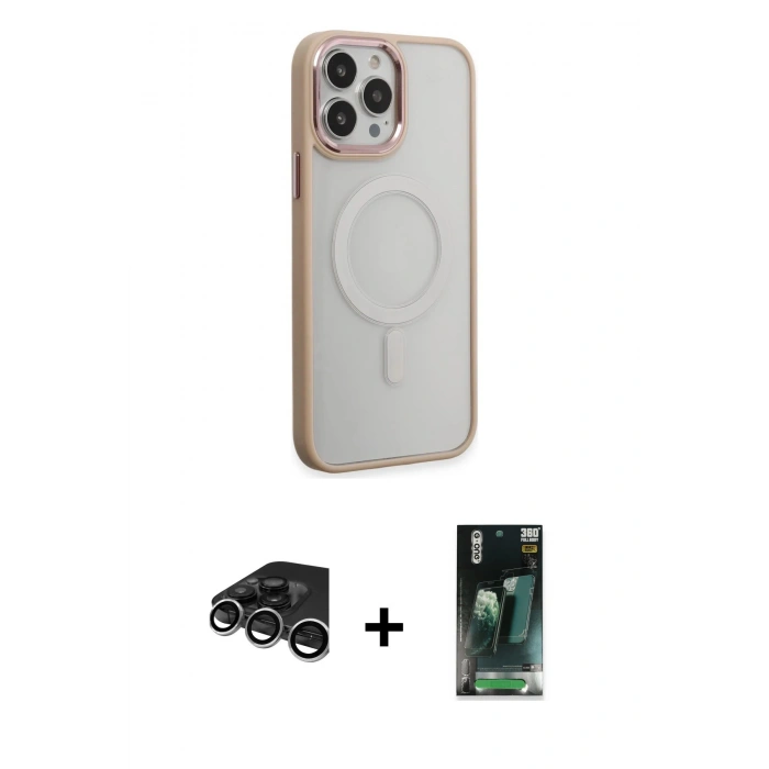 MARSİLYAN™- iPhone 15 Pro Max Kılıf Yankı Işık Özel Seri - Şeffaf 360 Full Body Arka Koruyucu + Raze Metal Kamera Lens - GS
