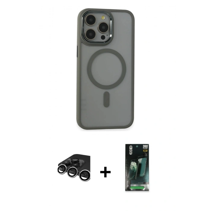 MARSİLYAN™- iPhone 15 Pro Max Kılıf Yankı Işık Özel Seri - Şeffaf 360 Full Body Arka Koruyucu + Raze Metal Kamera Lens - GS