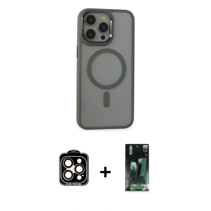 MARSİLYAN™- iPhone 15 Pro Max Kılıf Yankı Işık Özel Seri - Şeffaf 360 Full Body Arka Koruyucu + PVD Metal Kamera Lens - TU