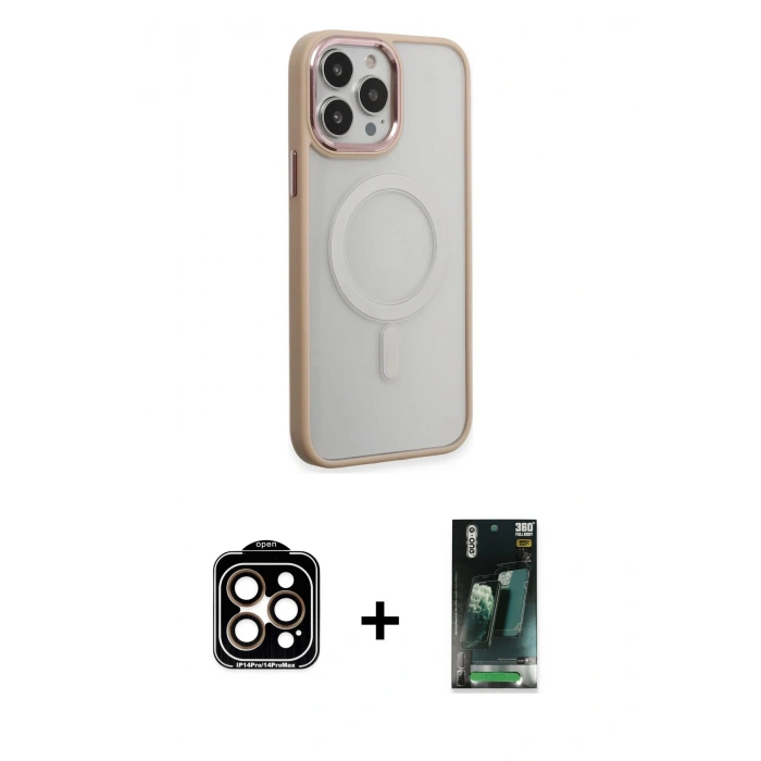 MARSİLYAN™- iPhone 15 Pro Max Kılıf Yankı Işık Özel Seri - Şeffaf 360 Full Body Arka Koruyucu + PVD Metal Kamera Lens - TU