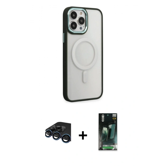 MARSİLYAN™- iPhone 15 Pro Max Kılıf Yankı Işık Özel Seri - Şeffaf 360 Full Body Arka Koruyucu + Raze Metal Kamera Lens - LT