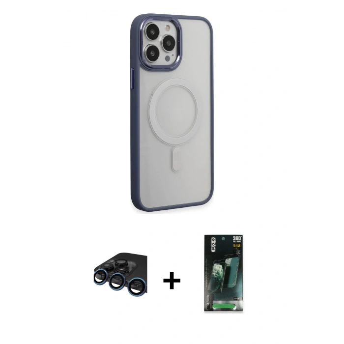 MARSİLYAN™- iPhone 15 Pro Max Kılıf Yankı Işık Özel Seri - Şeffaf 360 Full Body Arka Koruyucu + Raze Metal Kamera Lens - LT