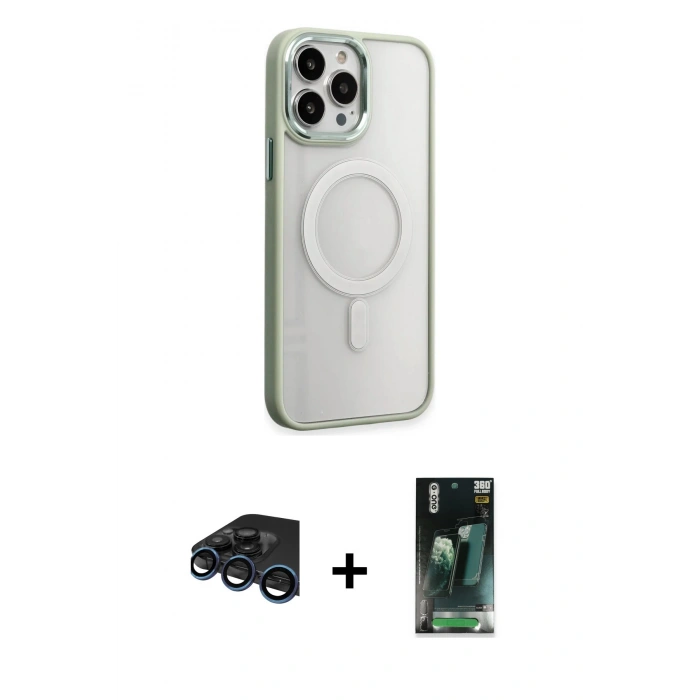 MARSİLYAN™- iPhone 15 Pro Max Kılıf Yankı Işık Özel Seri - Şeffaf 360 Full Body Arka Koruyucu + Raze Metal Kamera Lens - LT