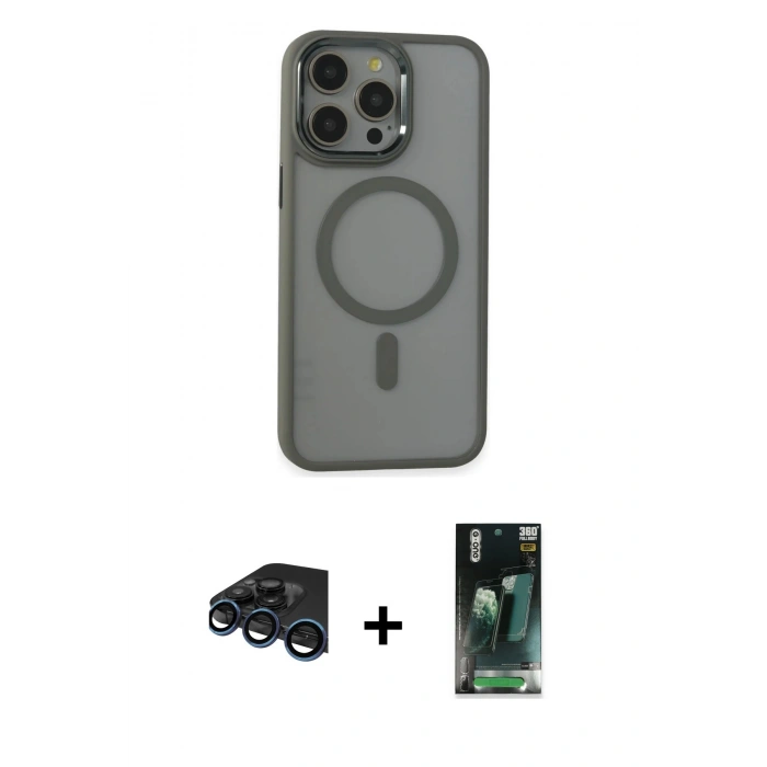 MARSİLYAN™- iPhone 15 Pro Max Kılıf Yankı Işık Özel Seri - Şeffaf 360 Full Body Arka Koruyucu + Raze Metal Kamera Lens - LT