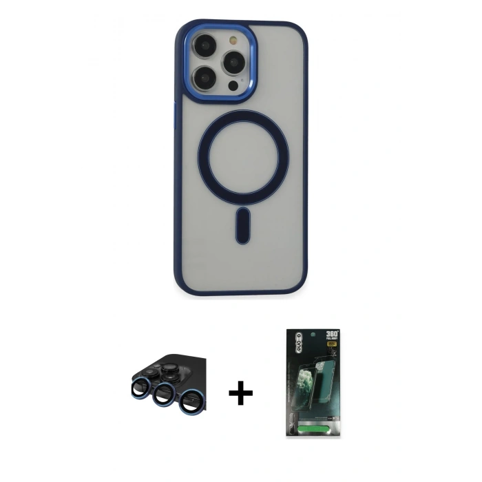 MARSİLYAN™- iPhone 15 Pro Max Kılıf Yankı Işık Özel Seri - Şeffaf 360 Full Body Arka Koruyucu + Raze Metal Kamera Lens - LT
