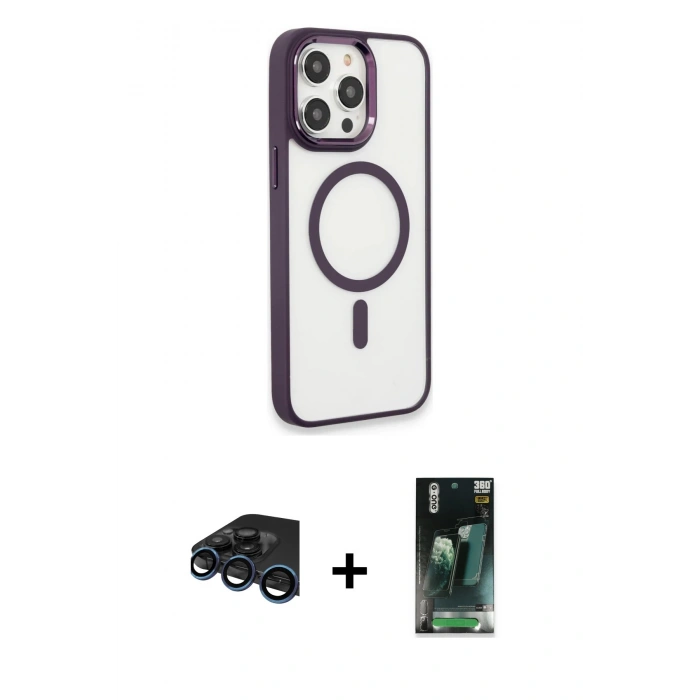 MARSİLYAN™- iPhone 15 Pro Max Kılıf Yankı Işık Özel Seri - Şeffaf 360 Full Body Arka Koruyucu + Raze Metal Kamera Lens - LT