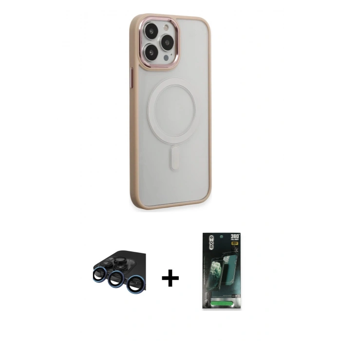 MARSİLYAN™- iPhone 15 Pro Max Kılıf Yankı Işık Özel Seri - Şeffaf 360 Full Body Arka Koruyucu + Raze Metal Kamera Lens - LT