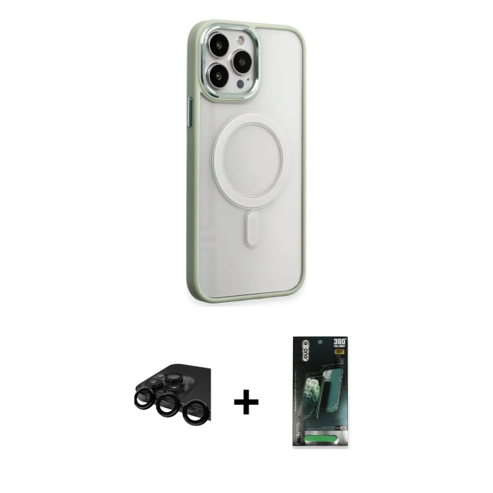 MARSİLYAN™- iPhone 15 Pro Max Kılıf Yankı Işık Özel Seri - Şeffaf 360 Full Body Arka Koruyucu + Raze Metal Kamera Lens - SH