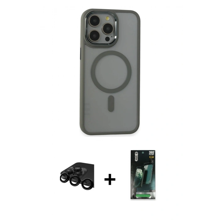 MARSİLYAN™- iPhone 15 Pro Max Kılıf Yankı Işık Özel Seri - Şeffaf 360 Full Body Arka Koruyucu + Raze Metal Kamera Lens - SH