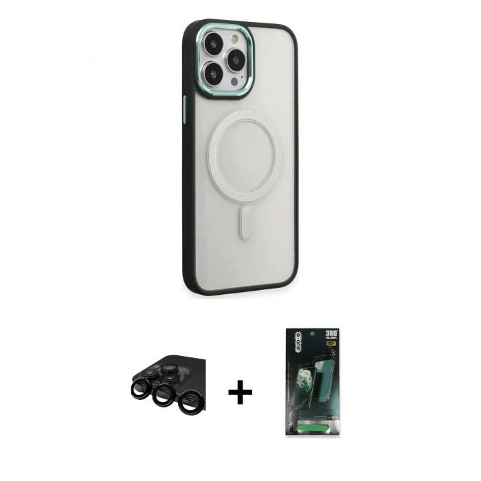 MARSİLYAN™- iPhone 15 Pro Max Kılıf Yankı Işık Özel Seri - Şeffaf 360 Full Body Arka Koruyucu + Raze Metal Kamera Lens - SH