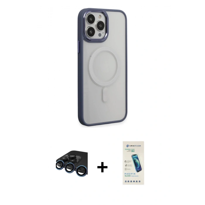 MARSİLYAN™- iPhone 15 Pro Max Kılıf Yankı Işık Özel Seri - Şeffaf Pasifik Cam Ekran Koruyucu + Raze Metal Kamera Lens - LT