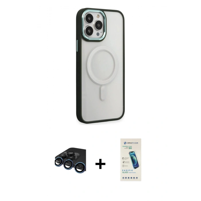 MARSİLYAN™- iPhone 15 Pro Max Kılıf Yankı Işık Özel Seri - Şeffaf Pasifik Cam Ekran Koruyucu + Raze Metal Kamera Lens - LT