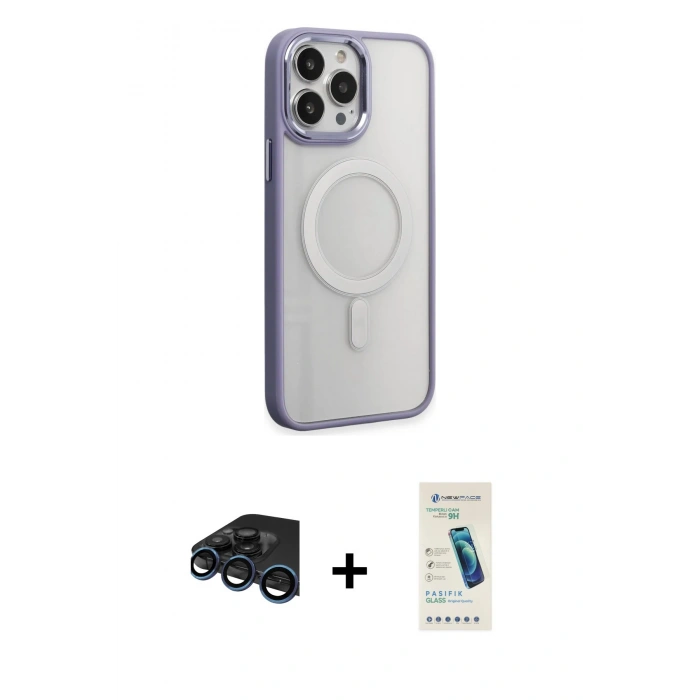 MARSİLYAN™- iPhone 15 Pro Max Kılıf Yankı Işık Özel Seri - Şeffaf Pasifik Cam Ekran Koruyucu + Raze Metal Kamera Lens - LT