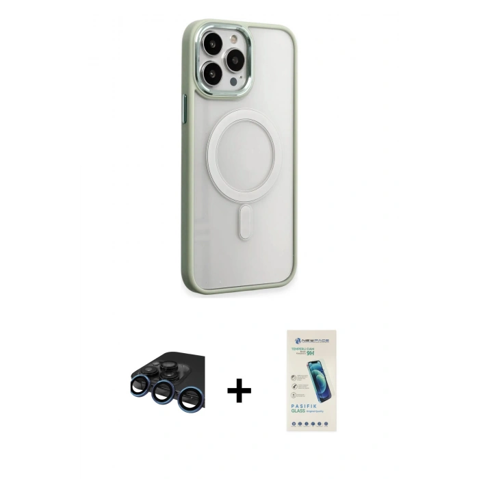 MARSİLYAN™- iPhone 15 Pro Max Kılıf Yankı Işık Özel Seri - Şeffaf Pasifik Cam Ekran Koruyucu + Raze Metal Kamera Lens - LT