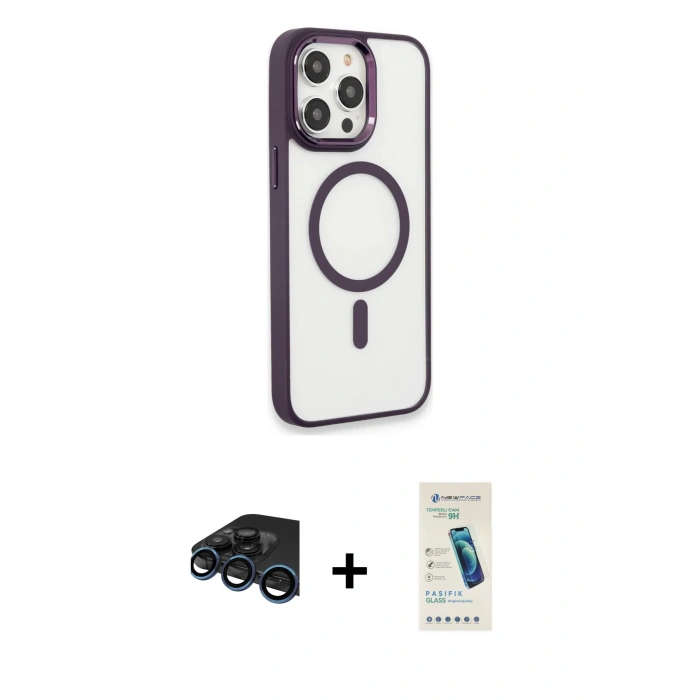 MARSİLYAN™- iPhone 15 Pro Max Kılıf Yankı Işık Özel Seri - Şeffaf Pasifik Cam Ekran Koruyucu + Raze Metal Kamera Lens - LT