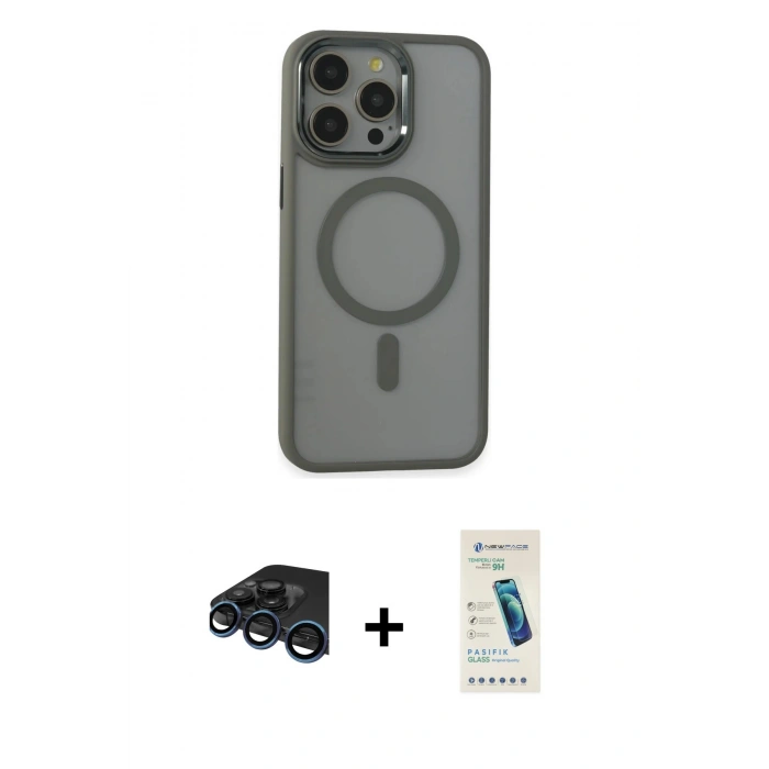 MARSİLYAN™- iPhone 15 Pro Max Kılıf Yankı Işık Özel Seri - Şeffaf Pasifik Cam Ekran Koruyucu + Raze Metal Kamera Lens - LT