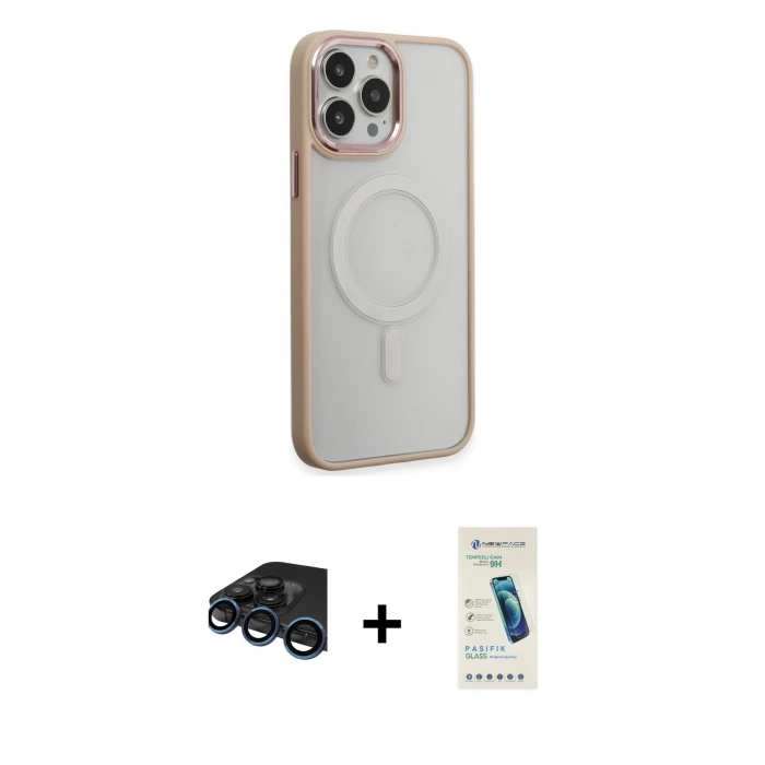 MARSİLYAN™- iPhone 15 Pro Max Kılıf Yankı Işık Özel Seri - Şeffaf Pasifik Cam Ekran Koruyucu + Raze Metal Kamera Lens - LT