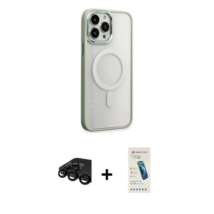 MARSİLYAN™- iPhone 15 Pro Max Kılıf Yankı Işık Özel Seri - Şeffaf Pasifik Cam Ekran Koruyucu + Raze Metal Kamera Lens - SH