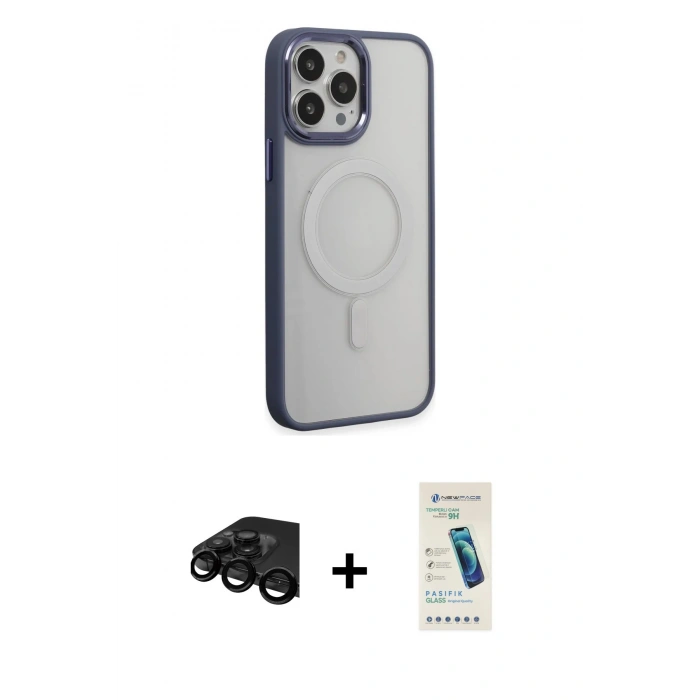 MARSİLYAN™- iPhone 15 Pro Max Kılıf Yankı Işık Özel Seri - Şeffaf Pasifik Cam Ekran Koruyucu + Raze Metal Kamera Lens - SH