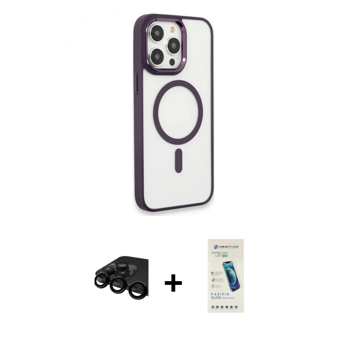 MARSİLYAN™- iPhone 15 Pro Max Kılıf Yankı Işık Özel Seri - Şeffaf Pasifik Cam Ekran Koruyucu + Raze Metal Kamera Lens - SH