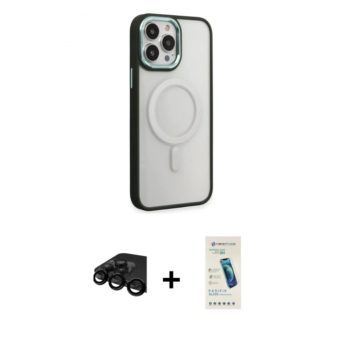 MARSİLYAN™- iPhone 15 Pro Max Kılıf Yankı Işık Özel Seri - Şeffaf Pasifik Cam Ekran Koruyucu + Raze Metal Kamera Lens - SH