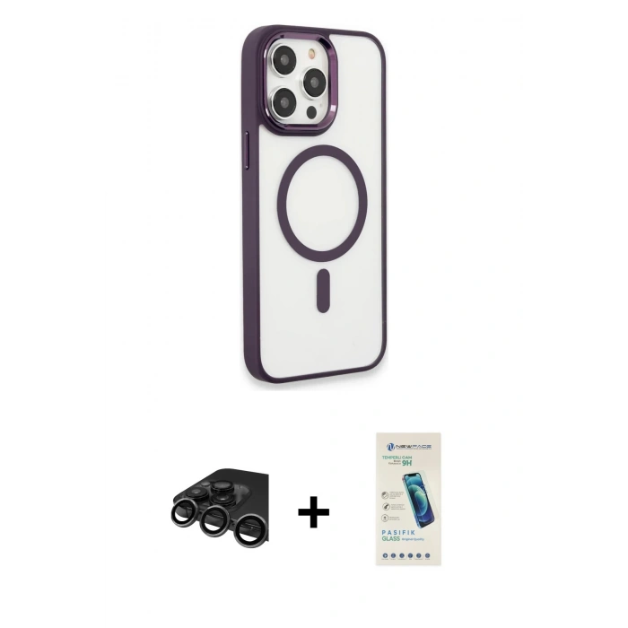 MARSİLYAN™- iPhone 15 Pro Max Kılıf Yankı Işık Özel Seri - Şeffaf Pasifik Cam Ekran Koruyucu + Raze Metal Kamera Lens - TMGI