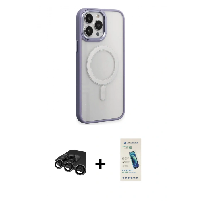 MARSİLYAN™- iPhone 15 Pro Max Kılıf Yankı Işık Özel Seri - Şeffaf Pasifik Cam Ekran Koruyucu + Raze Metal Kamera Lens - TMGI