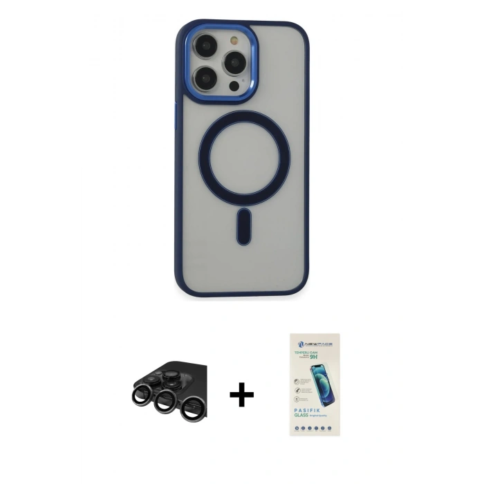 MARSİLYAN™- iPhone 15 Pro Max Kılıf Yankı Işık Özel Seri - Şeffaf Pasifik Cam Ekran Koruyucu + Raze Metal Kamera Lens - TMGI