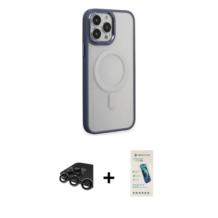 MARSİLYAN™- iPhone 15 Pro Max Kılıf Yankı Işık Özel Seri - Şeffaf Pasifik Cam Ekran Koruyucu + Raze Metal Kamera Lens - TMGI