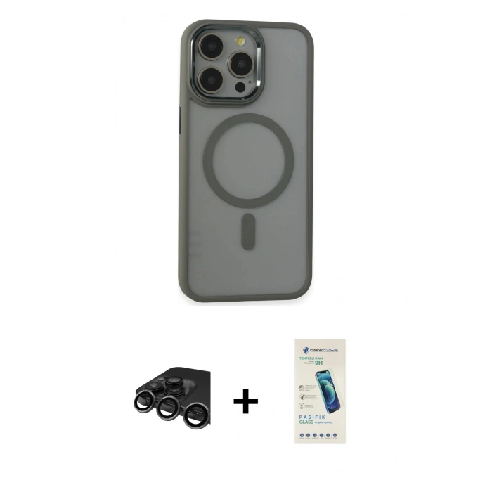 MARSİLYAN™- iPhone 15 Pro Max Kılıf Yankı Işık Özel Seri - Şeffaf Pasifik Cam Ekran Koruyucu + Raze Metal Kamera Lens - TMGI