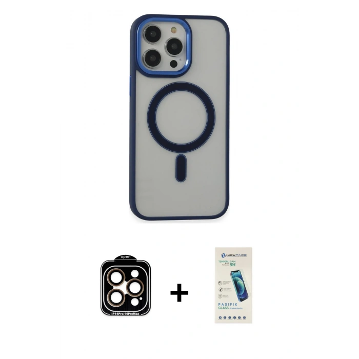 MARSİLYAN™- iPhone 15 Pro Max Kılıf Yankı Işık Özel Seri - Şeffaf Pasifik Cam Ekran Koruyucu + PVD Metal Kamera Lens - TU
