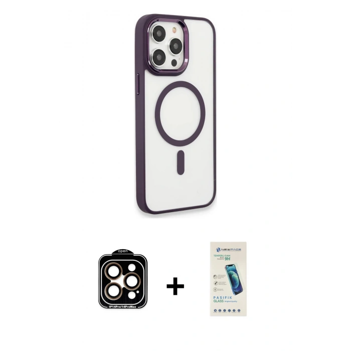 MARSİLYAN™- iPhone 15 Pro Max Kılıf Yankı Işık Özel Seri - Şeffaf Pasifik Cam Ekran Koruyucu + PVD Metal Kamera Lens - TU