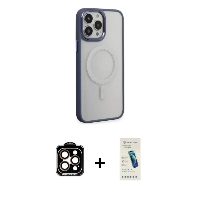 MARSİLYAN™- iPhone 15 Pro Max Kılıf Yankı Işık Özel Seri - Şeffaf Pasifik Cam Ekran Koruyucu + PVD Metal Kamera Lens - TU