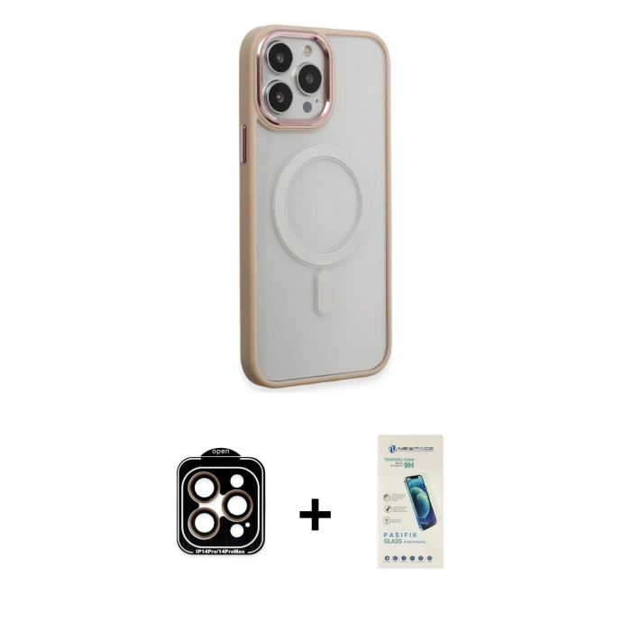 MARSİLYAN™- iPhone 15 Pro Max Kılıf Yankı Işık Özel Seri - Şeffaf Pasifik Cam Ekran Koruyucu + PVD Metal Kamera Lens - TU