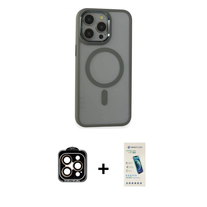 MARSİLYAN™- iPhone 15 Pro Max Kılıf Yankı Işık Özel Seri - Şeffaf Pasifik Cam Ekran Koruyucu + PVD Metal Kamera Lens - TU
