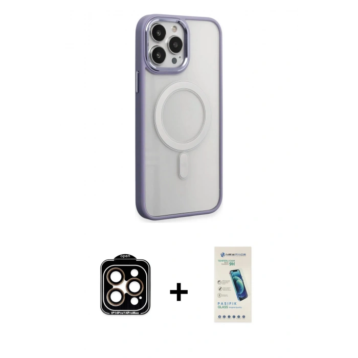 MARSİLYAN™- iPhone 15 Pro Max Kılıf Yankı Işık Özel Seri - Şeffaf Pasifik Cam Ekran Koruyucu + PVD Metal Kamera Lens - TU