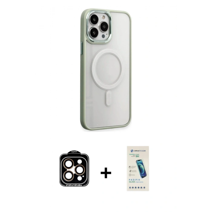 MARSİLYAN™- iPhone 15 Pro Max Kılıf Yankı Işık Özel Seri - Şeffaf Pasifik Cam Ekran Koruyucu + PVD Metal Kamera Lens - TU