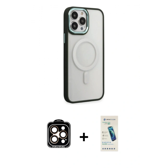 MARSİLYAN™- iPhone 15 Pro Max Kılıf Yankı Işık Özel Seri - Şeffaf Pasifik Cam Ekran Koruyucu + PVD Metal Kamera Lens - TU