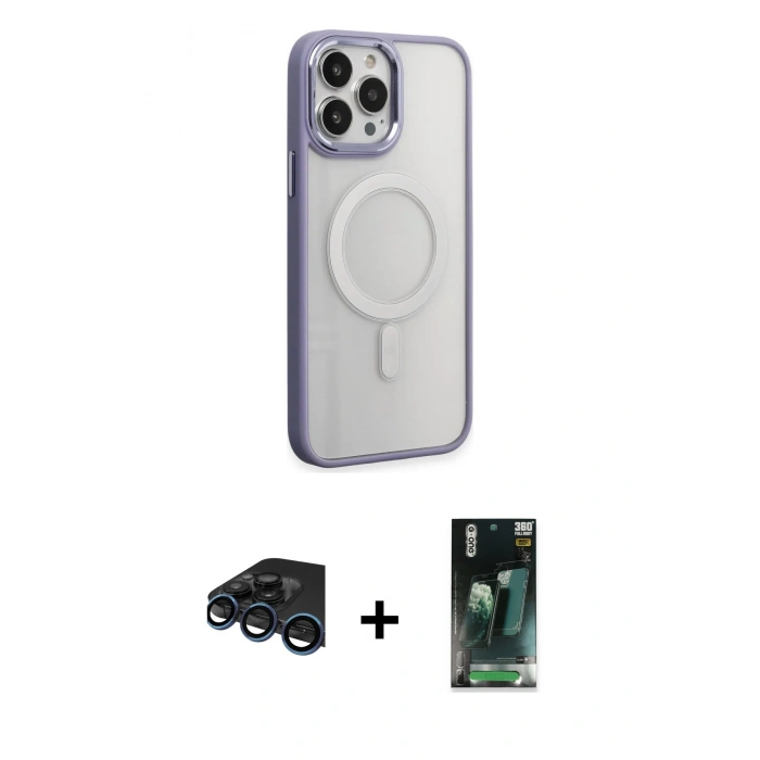 MARSİLYAN™- iPhone 15 Pro Max Kılıf Yankı Işık Özel Seri - Siyah 360 Mat Full Body Arka Koruyucu + Raze Metal Kamera Lens - LT