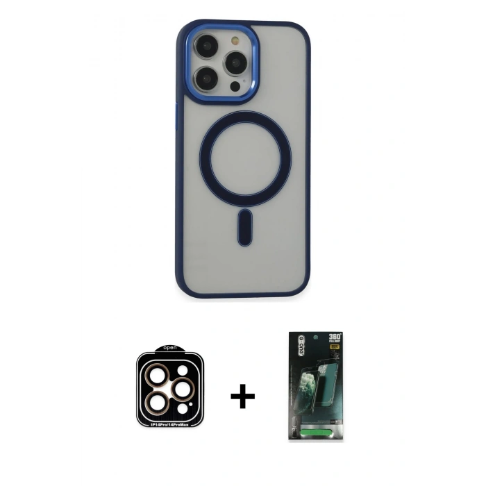 MARSİLYAN™- iPhone 15 Pro Max Kılıf Yankı Işık Özel Seri - Siyah 360 Mat Full Body Arka Koruyucu + PVD Metal Kamera Lens - TU