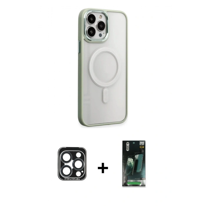 MARSİLYAN™- iPhone 15 Pro Max Kılıf Yankı Işık Özel Seri - Siyah 360 Mat Full Body Arka Koruyucu + PVD Metal Kamera Lens - LT