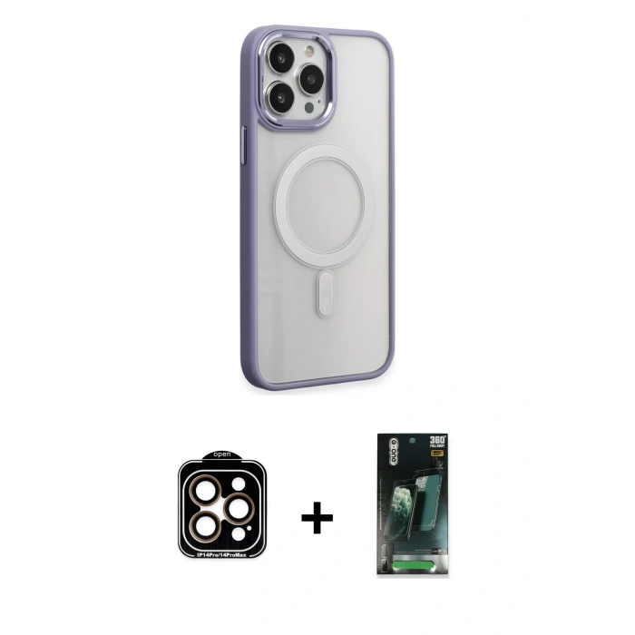 MARSİLYAN™- iPhone 15 Pro Max Kılıf Yankı Işık Özel Seri - Siyah 360 Mat Full Body Arka Koruyucu + PVD Metal Kamera Lens - TU