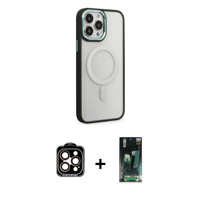 MARSİLYAN™- iPhone 15 Pro Max Kılıf Yankı Işık Özel Seri - Siyah 360 Mat Full Body Arka Koruyucu + PVD Metal Kamera Lens - TU