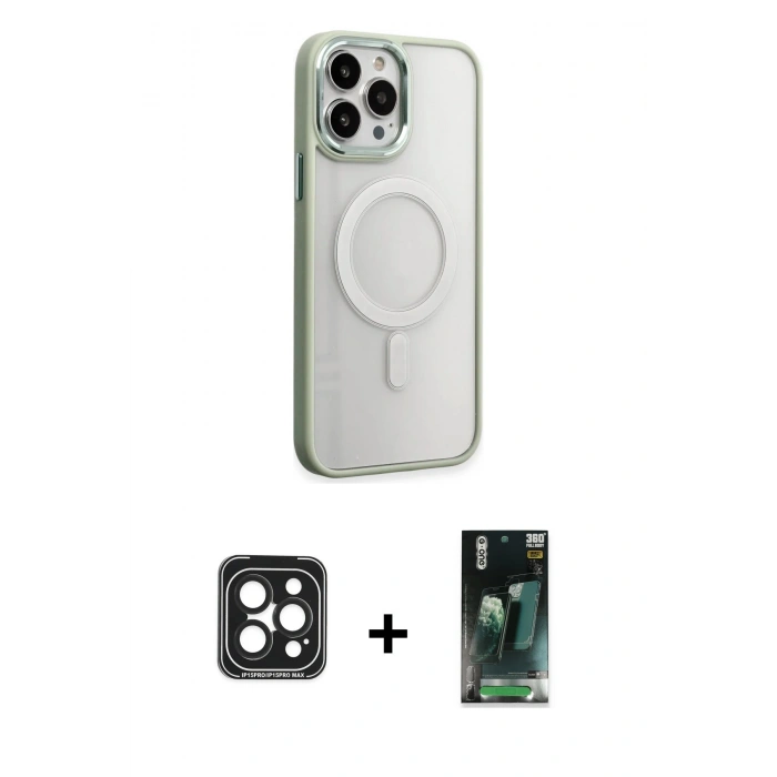 MARSİLYAN™- iPhone 15 Pro Max Kılıf Yankı Işık Özel Seri - Siyah 360 Mat Full Body Arka Koruyucu + PVD Metal Kamera Lens - SH