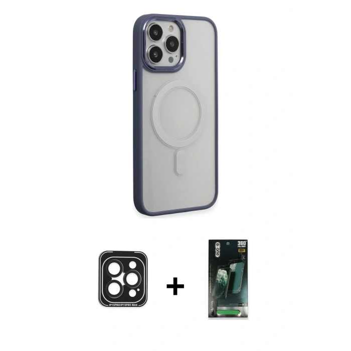 MARSİLYAN™- iPhone 15 Pro Max Kılıf Yankı Işık Özel Seri - Siyah 360 Mat Full Body Arka Koruyucu + PVD Metal Kamera Lens - SH