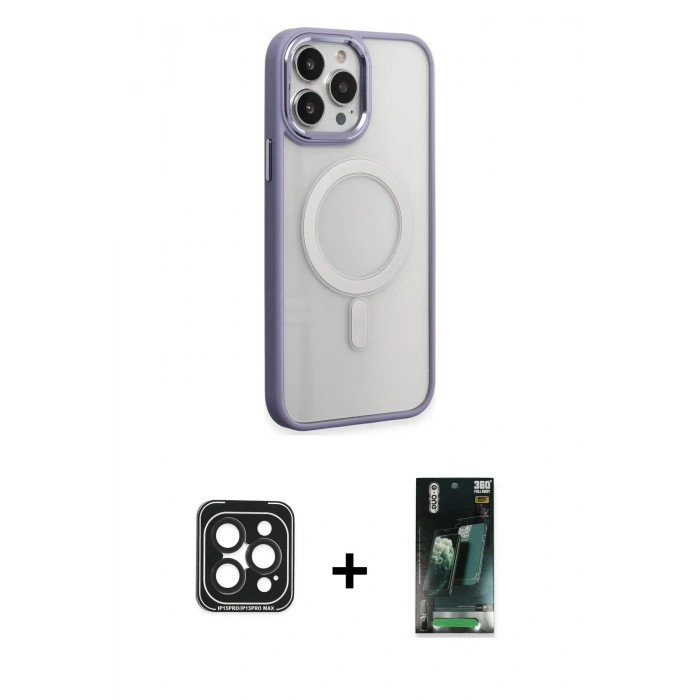 MARSİLYAN™- iPhone 15 Pro Max Kılıf Yankı Işık Özel Seri - Siyah 360 Mat Full Body Arka Koruyucu + PVD Metal Kamera Lens - SH