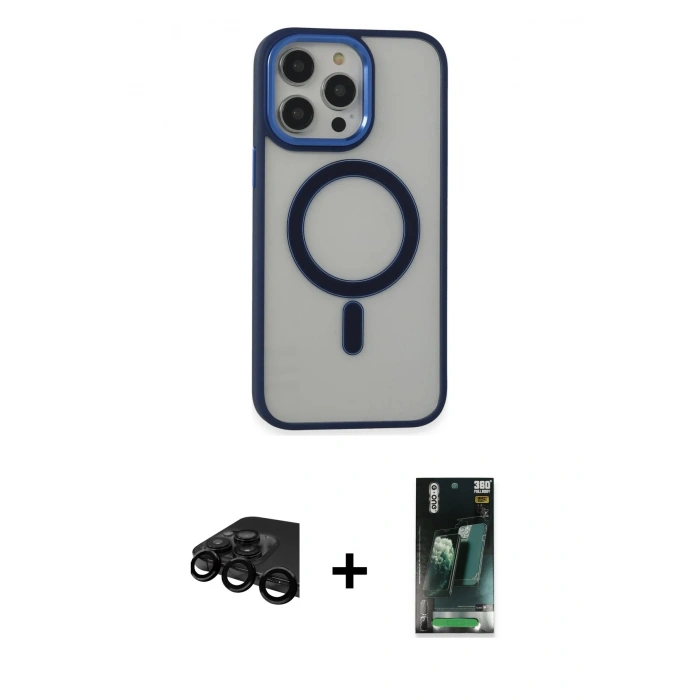 MARSİLYAN™- iPhone 15 Pro Max Kılıf Yankı Işık Özel Seri - Siyah 360 Mat Full Body Arka Koruyucu + Raze Metal Kamera Lens - SH