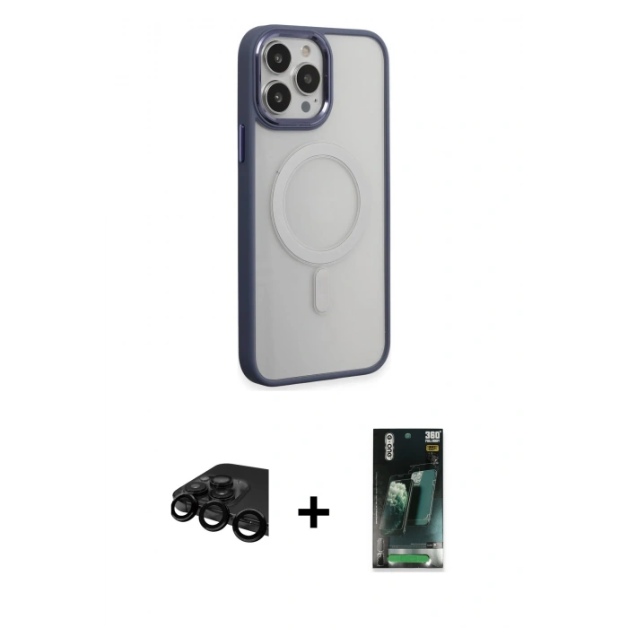 MARSİLYAN™- iPhone 15 Pro Max Kılıf Yankı Işık Özel Seri - Siyah 360 Mat Full Body Arka Koruyucu + Raze Metal Kamera Lens - SH