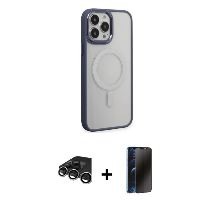 MARSİLYAN™- iPhone 15 Pro Max Kılıf Yankı Işık Özel Seri - Siyah 3D Antistatik Hayalet Cam Ekran Koruyucu + Raze Metal Kamera Lens - GS